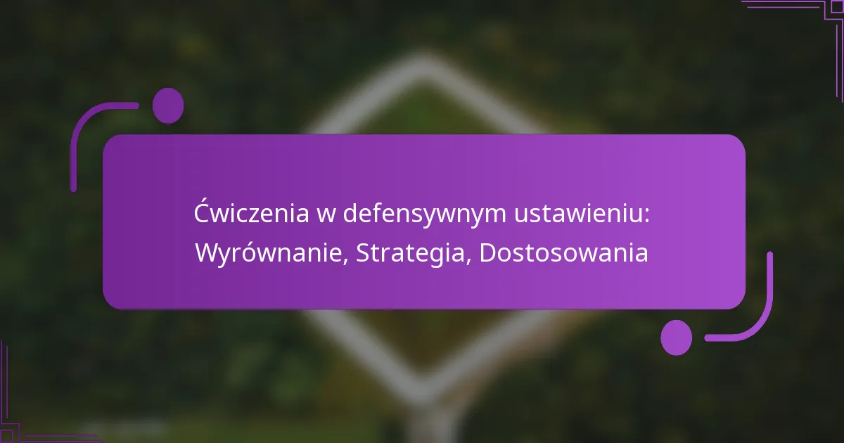 Ćwiczenia w defensywnym ustawieniu: Wyrównanie, Strategia, Dostosowania