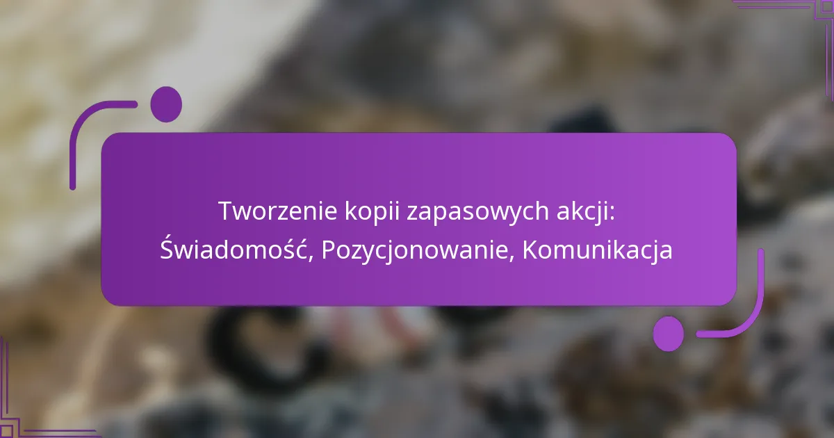Tworzenie kopii zapasowych akcji: Świadomość, Pozycjonowanie, Komunikacja